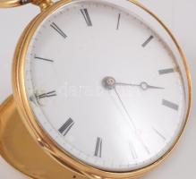 Arany (Au) tokos zsebóra, szétesett állapotban, 14k, jelzett, a tok minimális zománcozással nettó 9,...