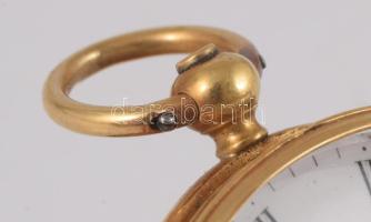 Arany (Au) tokos zsebóra, szétesett állapotban, 14k, jelzett, a tok minimális zománcozással nettó 9,...