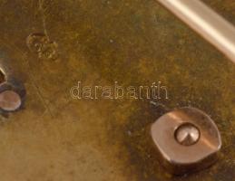 Arany (Au) bross, 3 darab nagy gránát, illetve 8 darab 0,07ct alatti gyémánt berakással, jelzett, d:...