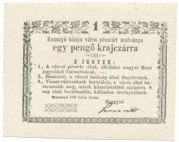 1849 Rozsnyó 1849. július 16. 1kr "Rozsnyó bánya város pénztári utalványa" T:AU, hátoldalon folt Adamo ROZ-1.1