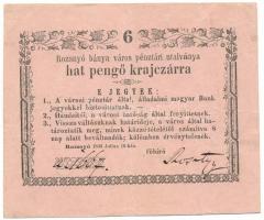 1849. július 16. Rozsnyó 6kr "Rozsnyó bánya város pénztári utalványa" T:F Adamo ROZ-1.3