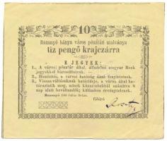 1849. Rozsnyó 1849. július 16. 10kr "Rozsnyó bánya város pénztári utalványa" T:F, hátoldalon kézírás Adamo ROZ-1.4.1