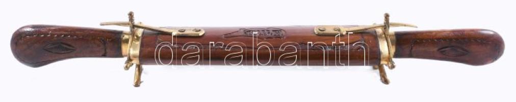 Indiai kétrészes dísztőr, fa tartóban, h: 45 cm