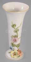 Herendi váza, plasztikus virág díszítményekkel, jelzett, szirmokon sérüléssel, m: 12 cm