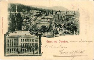 1898 Sarajevo, Hotel Europe szálloda, látkép, híd. Eduard Lasslauer / hotel, general view, bridge. Art Nouveau (EK)