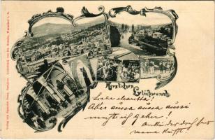 1898 Sarajevo, Ansicht, Carsia, Vorhalle / general view, market, folklore. Art Nouveau, floral (EK)