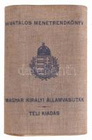 1937 Magyar Királyi Államvasutak: Hivatalos menetrendkönyv szép állapotban, egészvászon borítóval. Térképekkel, grafikus borítóval. 322 p + 40 p reklámok