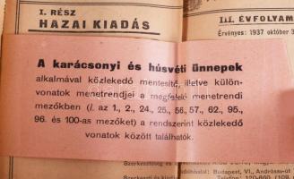 1937 Magyar Királyi Államvasutak: Hivatalos menetrendkönyv szép állapotban, egészvászon borítóval. T...