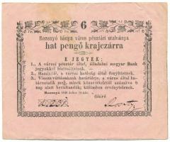 1849. Rozsnyó 1849. július 16. 6kr "Rozsnyó bánya város pénztári utalványa" T:F, foltos Adamo ROZ-1.3