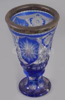 Kéken pácolt kristály kehely, ezüst (Ag) peremezéssel, jelzett, m: 21 cm