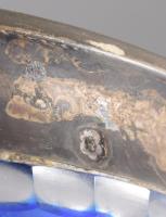 Kéken pácolt kristály kehely, ezüst (Ag) peremezéssel, jelzett, m: 21 cm