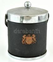 Retró jégtartó oroszlános címerrel, műbőr, műanyag, kissé kopott, m: 16 cm, d: 15 cm
