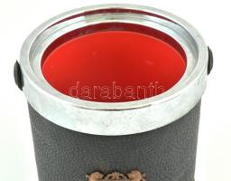 Retró jégtartó oroszlános címerrel, műbőr, műanyag, kissé kopott, m: 16 cm, d: 15 cm