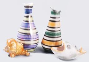 Bodrogkeresztúri 4 darab vintage tárgy, közte 2 darab váza, m: 22 cm alatt