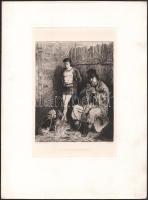 Pierre-Marie Beyle (1838-1902): Az eltiltott műélvezet. Rézkarc, papír, jelzett a karcon. Az 1884-ben megjelent Életképek. Jelenkori művészek találkozója. Husz rézkarcz c. mappából.  24x16 cm