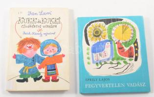 2 darab mesekönyv. Áprily Lajos: Fegyvertelen vadász. Jan Larri: Kukk és Kukki. Egyik volt könyvtári példány.