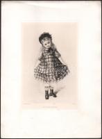 Adolphe Lalauze (1838-1906): Hét éves vagyok. Rézkarc, papír, jelzett a karcon. Az 1884-ben megjelent Életképek. Jelenkori művészek találkozója. Husz rézkarcz c. mappából. Lapszéli apró szakadással és foltokkal. 23,5x16 cm