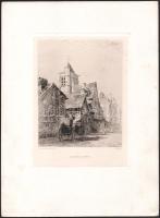 Alfred Brunet-Debaines (1845-1939): Audemer tornya. Rézkarc, papír, jelzett a karcon. Az 1884-ben megjelent Életképek. Jelenkori művészek találkozója. Husz rézkarcz c. mappából. Lapszéli apró foltokkal. 22,5x16,5 cm