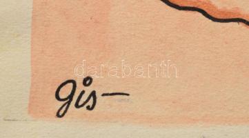 Szegő Gizi (1902-1985): 7 db karikatúra. Vegyes technika, papír, jelzett, mindegyik hátoldalán "...