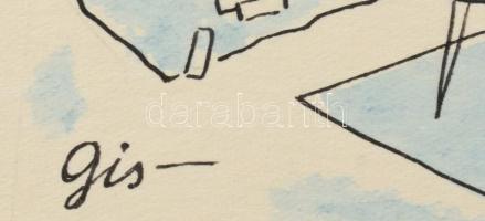 Szegő Gizi (1902-1985): 8 db karikatúra. Vegyes technika, papír, jelzett, mindegyik hátoldalán "...