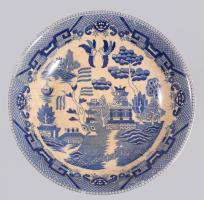 cca 1920, Japán bowl "blue willow" mintával. Jelzett, mázszíneződéssel, d: 26 cm