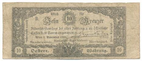 1860. 10Kr "K. K. Hauptmünzamt für Silberscheidemünze" T:VG-G ragasztó a hátoldalon Austrian Empire 1860. 10 Kreuzer "K. K. Hauptmünzamt für Silberscheidemünze" C:VG-G sticked at the back Adamo G93