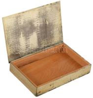 Iparművész díszdoboz, fabetétes, bibliai jelenettel, kopott, 10x15 cm