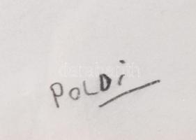 Poldi jelzéssel: Hölgyek a parkban. Ceruza, papír. Üvegezett fakeretben. 15x12 cm