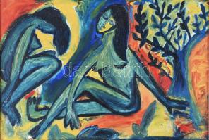 Olvashatatlan jelzéssel: Aktok a die Brücke művészeinek modorában. Olaj, farost. Dekoratív fakeretbe...