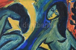 Olvashatatlan jelzéssel: Aktok a die Brücke művészeinek modorában. Olaj, farost. Dekoratív fakeretbe...