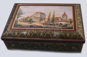 Otto Schmidt retro fém süteményes doboz, kopással, 36x25 cm