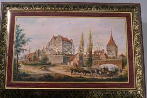 Otto Schmidt retro fém süteményes doboz, kopással, 36x25 cm