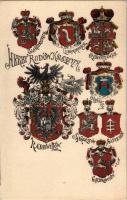 Herby rodów książęcych: Czartoryskich, Lubomirskich, Czetwertynskich, Oginskich, Radziwittów, Sanguszków, Sapiehów, Gedroyciow. Alfred Söhn / coats of arms of Polish princely families (cut)