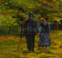 Sziklay Juhos Sándor (?-2024): Ősszel. Olaj, farost, jelzett. Dekoratív keretben. 20×30 cm