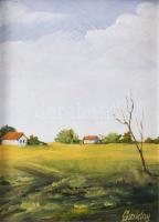 Sziklay Juhos Sándor (?-2024): Alföldi táj nyáron. Olaj, farost, jelzett. Dekoratív keretben. 20×15 cm