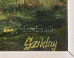 Sziklay Juhos Sándor (?-2024): Alföldi táj nyáron. Olaj, farost, jelzett. Dekoratív keretben. 20×15 ...