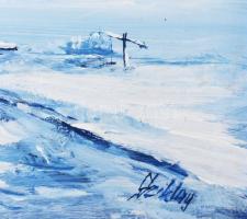 Sziklay Juhos Sándor (?-2024): Alföldi táj télen. Olaj, farost, jelzett. Dekoratív keretben. 21×30 c...