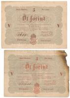 1848. 5Ft "Kossuth bankó" vörösesbarna és barna nyomat (2xklf) T:F,G egyiknél anyaghiány Adamo G109, G109A