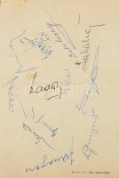 1967 Magyarország-Ausztria (5:1) öregfiúk labdarúgó mérkőzés játékosok által aláírt lap, közötte Ara...