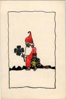 Törpe lóherével és lámpással. Szénásy Béla kiadása / dwarf with clover and lamp (EB)