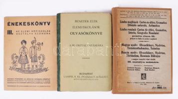 3 db könyv - Benedek Elek: Elemi iskolások olvasókönyve a III. osztály számára + Énekeskönyv az elem népiskolák III. osztálya számára + Magyar / román olvasóköynv. Cluj, 1938, Minerva. Kötetenként változó kötésben és állapotban.