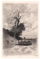 Theophile Narcisse Chauvel (1831-1914 k.): Eső után. Rézkarc, papír, jelzett a karcon. Az 1884-ben megjelent Életképek. Jelenkori művészek találkozója. Husz rézkarcz c. mappából. Lapszéli apró foltokkal. 23x15,5 cm