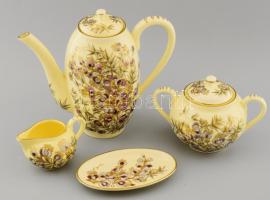 Zsolnay bambuszmintás 6 személyes kávés készlet, jelzett, teljes, egyik csészén repedésvonallal, cuk...