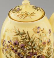 Zsolnay bambuszmintás 6 személyes kávés készlet, jelzett, teljes, egyik csészén repedésvonallal, cuk...