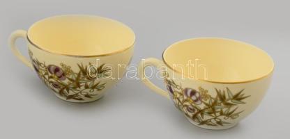 Zsolnay bambuszmintás 6 személyes kávés készlet, jelzett, teljes, egyik csészén repedésvonallal, cuk...