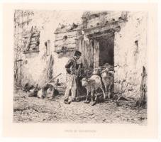 Frank Brissot (működött 1880 körül): Bárányok. Rézkarc, papír, jelzett a karcon. Az 1884-ben megjelent Életképek. Jelenkori művészek találkozója. Husz rézkarcz c. mappából. Lapszéli apró gyűrődéssel és kisebb elszíneződésekkel. 18x20,5 cm