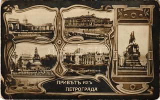 Saint Petersburg, Petrograd, Leningrad; Art Nouveau multi-view postcard (EB)