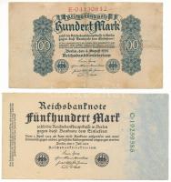 Németország / Weimari Köztársaság 1922. 100M + 500M T:F  Germany / Weimar Republic 1922. 100 Mark + 500 Mark C:F Krause P#75,P#74