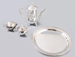 Ezüstözött fém kávészervírozó készlet, használatlan, eredeti dobozában.