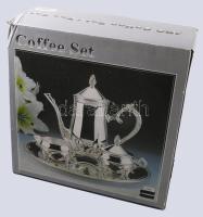 Ezüstözött fém kávészervírozó készlet, használatlan, eredeti dobozában